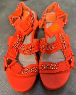 Pazzle Neon Orange Platform Sandals with Gold Chain Detail
